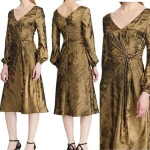 Lauren Ralph Lauren Marletta Faux Wrap Tea Length Dress Gold Black 12